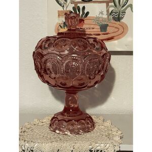 Vintage HUGE L.E. Smith Moon and Stars Tall Covered Compote – 12.875"  PINK